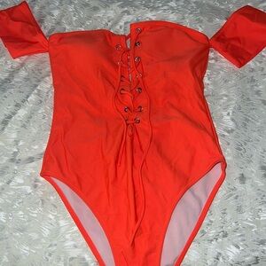 Orange Off Shoulder Swimsuit